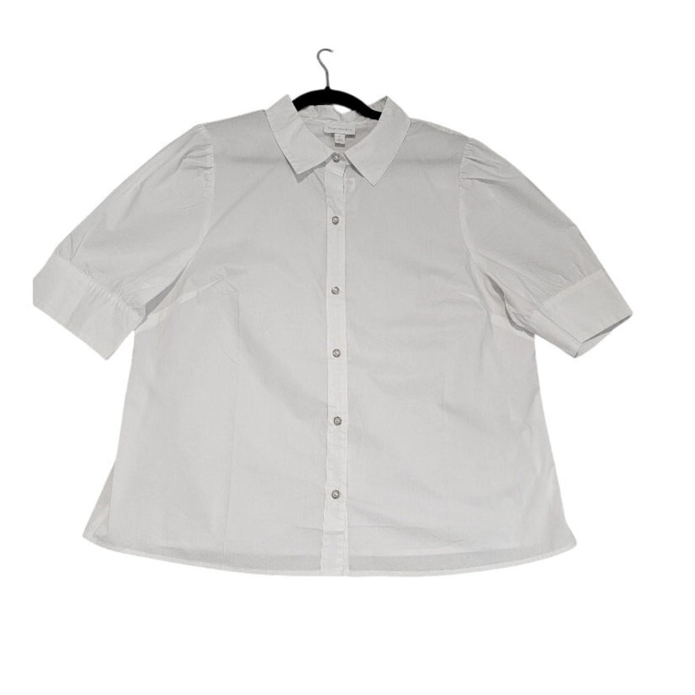 Charter Club White‎ Blouse Sz XL Cotton Puff Short Sleeves Office Workwear
